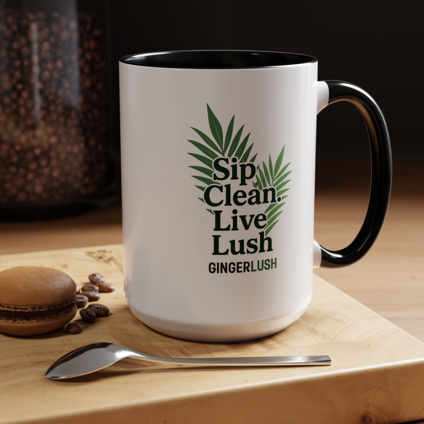 "Sip Clean, Live Lush" Accent Coffee Mug — 11/15oz Ceramic